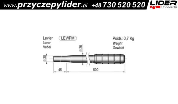 APT-016 dźwignia / lewarek / fi 20/25x 545mm / do pompy ręcznej TEMARED TIPPER, CARKEEPER 4820/5820